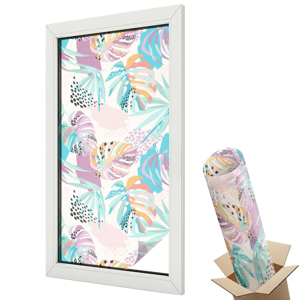 Folie geam să nu se vadă din exterior Frunze tropicale în nuanțe pastelate