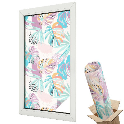 Folie geam să nu se vadă din exterior Frunze tropicale în nuanțe pastelate