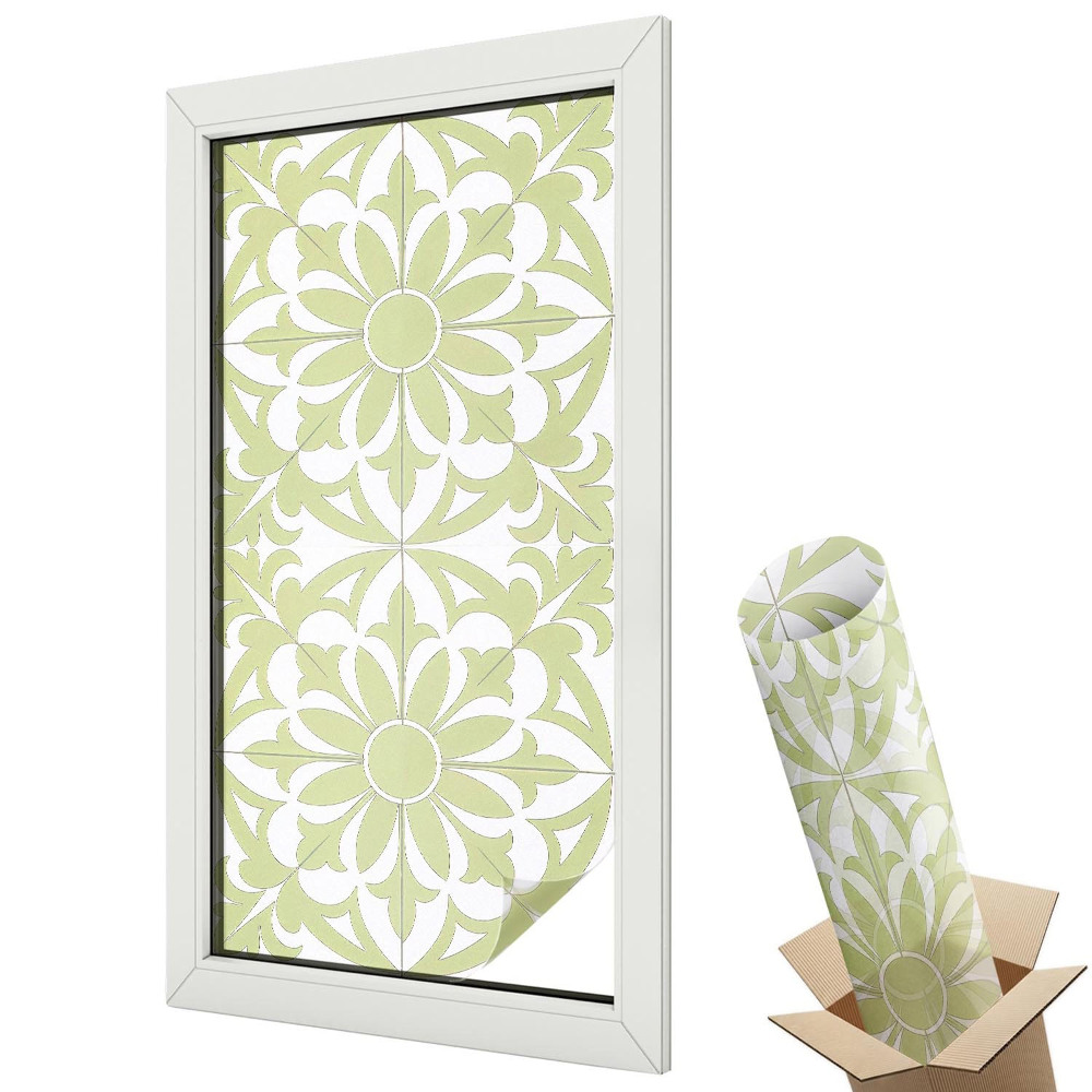 Folie geamuri decorativă vitraliu Model elegant de plante într-un stil clasic