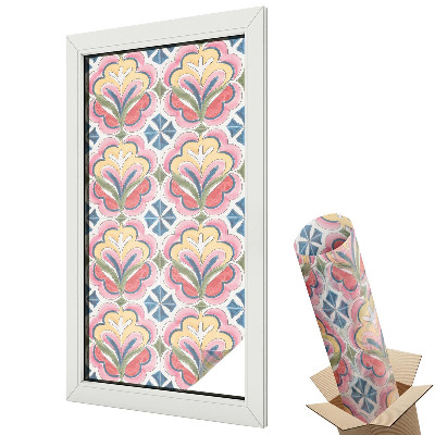 Folie geamuri decorativă vitraliu Modele florale retro simetrice