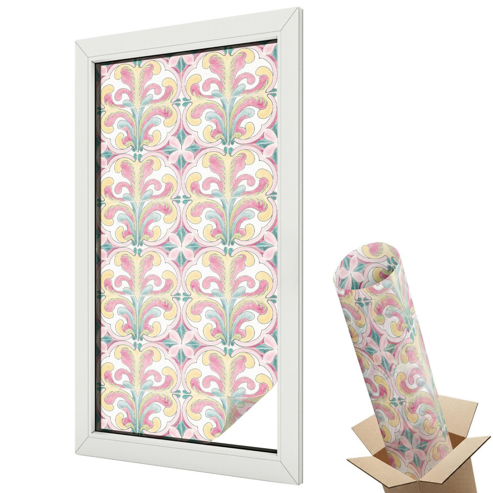 Autocolant geam termopan Modele florale colorate în stil Art Nouveau