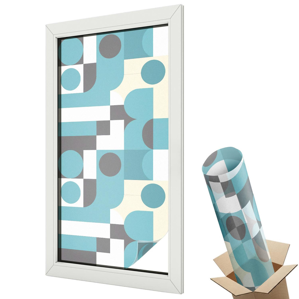 Folie geamuri decorativă vitraliu Modele geometrice contrastante albastre