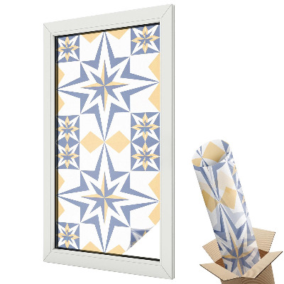 Folie geamuri decorativă vitraliu Model geometric albastru și galben
