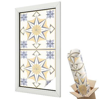 Folie geamuri decorativă vitraliu Stea geometrică galbenă și gri