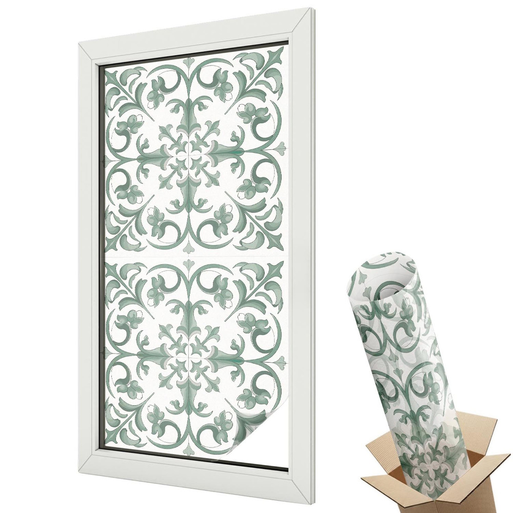 Folie pentru geamuri Ornamente botanice verzi