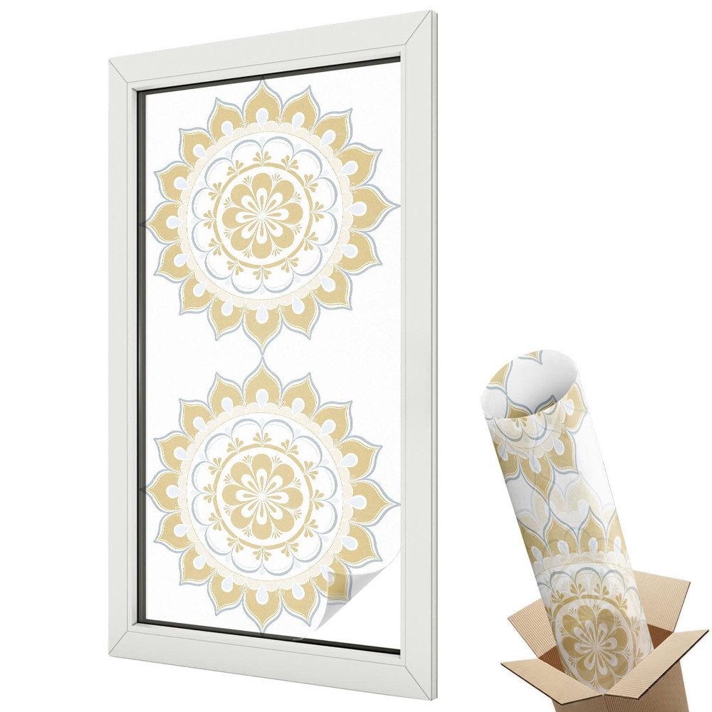 Autocolant geam termopan Mandala galbenă cu detalii florale