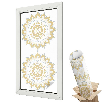 Autocolant geam termopan Mandala galbenă cu detalii florale