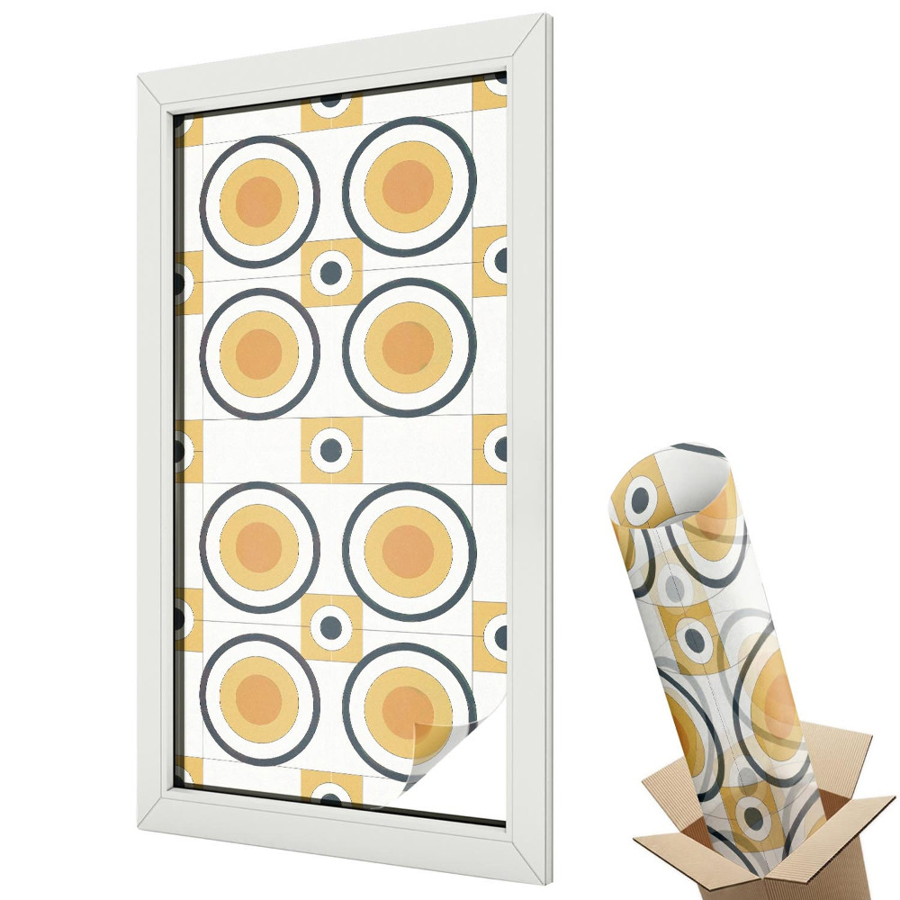 Folie geamuri decorativă vitraliu Model grafic retro cu cercuri repetitive