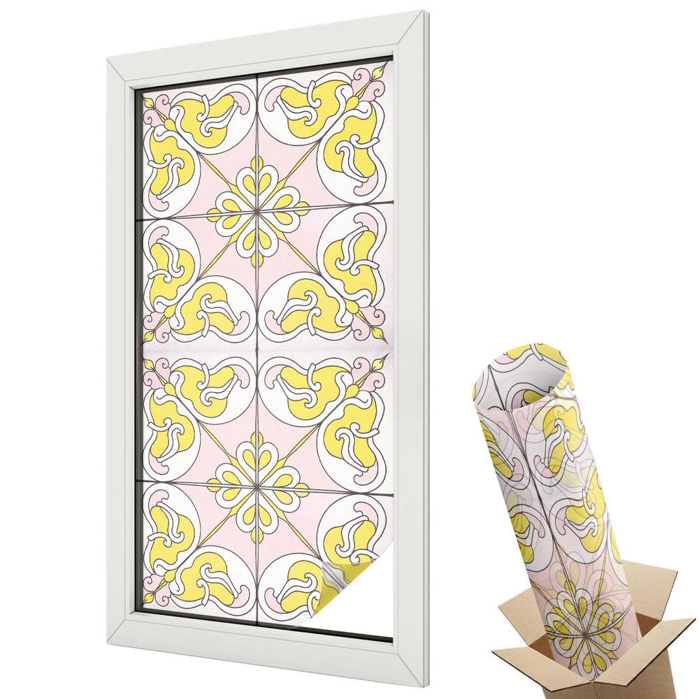 Folie geamuri decorativă vitraliu Model floral simetric clasic