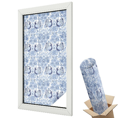 Folie geam să nu se vadă din exterior Flori de păsări albastre, eleganță clasică