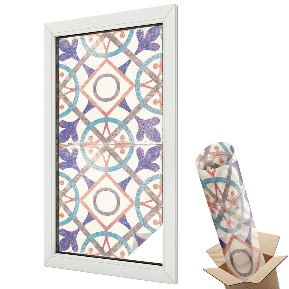 Folie geamuri decorativă vitraliu Motive geometrice simetrice elegante