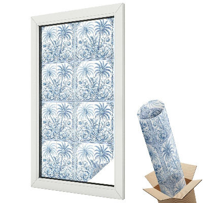 Autocolant geam termopan Palmieri exotici cu model albastru clasic