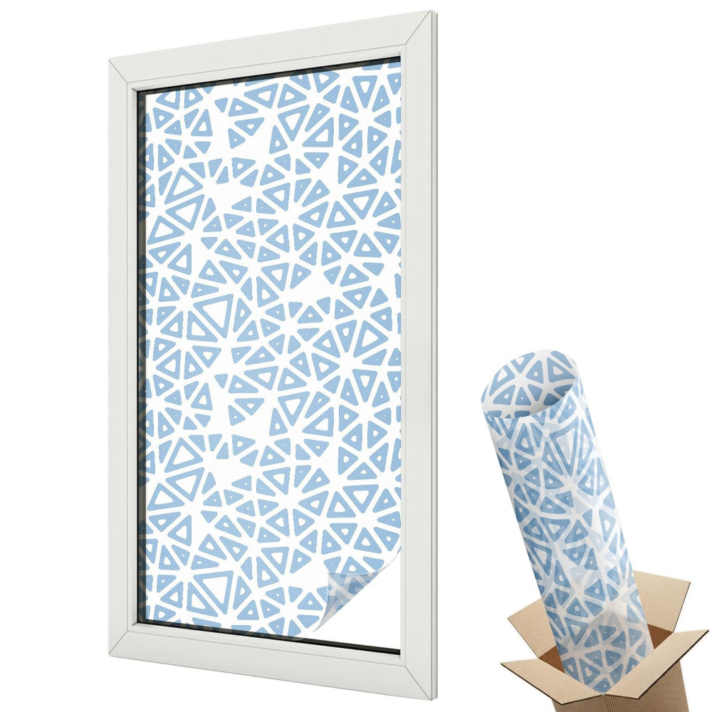 Folie geamuri decorativă vitraliu Triunghiuri geometrice albastre