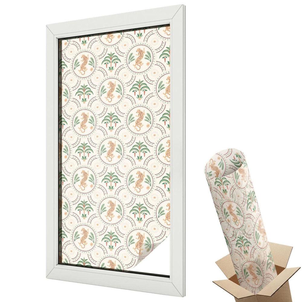 Folie geam să nu se vadă din exterior Model exotic cu feline și plante