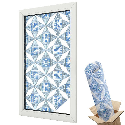 Folie geamuri decorativă vitraliu Mozaic geometric albastru