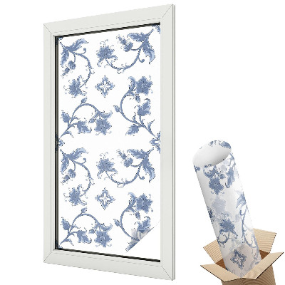 Autocolant geam termopan Ornamente florale albastre