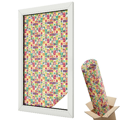 Folie geamuri decorativă vitraliu Motive abstracte cu fructe și flori