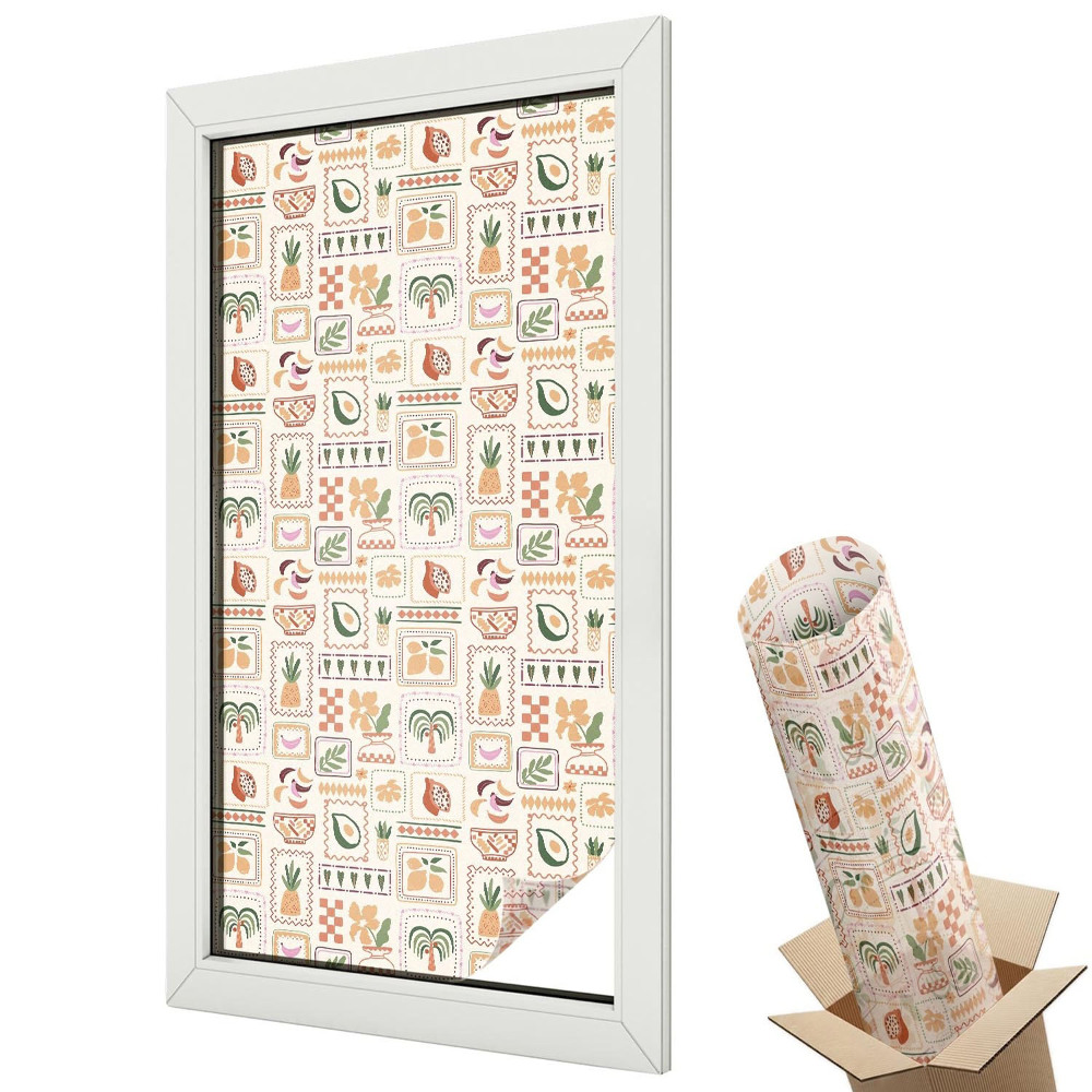 Folie geamuri decorativă vitraliu Motive colorate cu fructe și plante