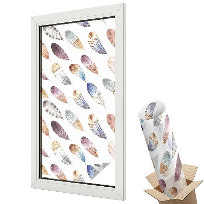 Folie geamuri decorativă vitraliu Model boho cu pene colorate