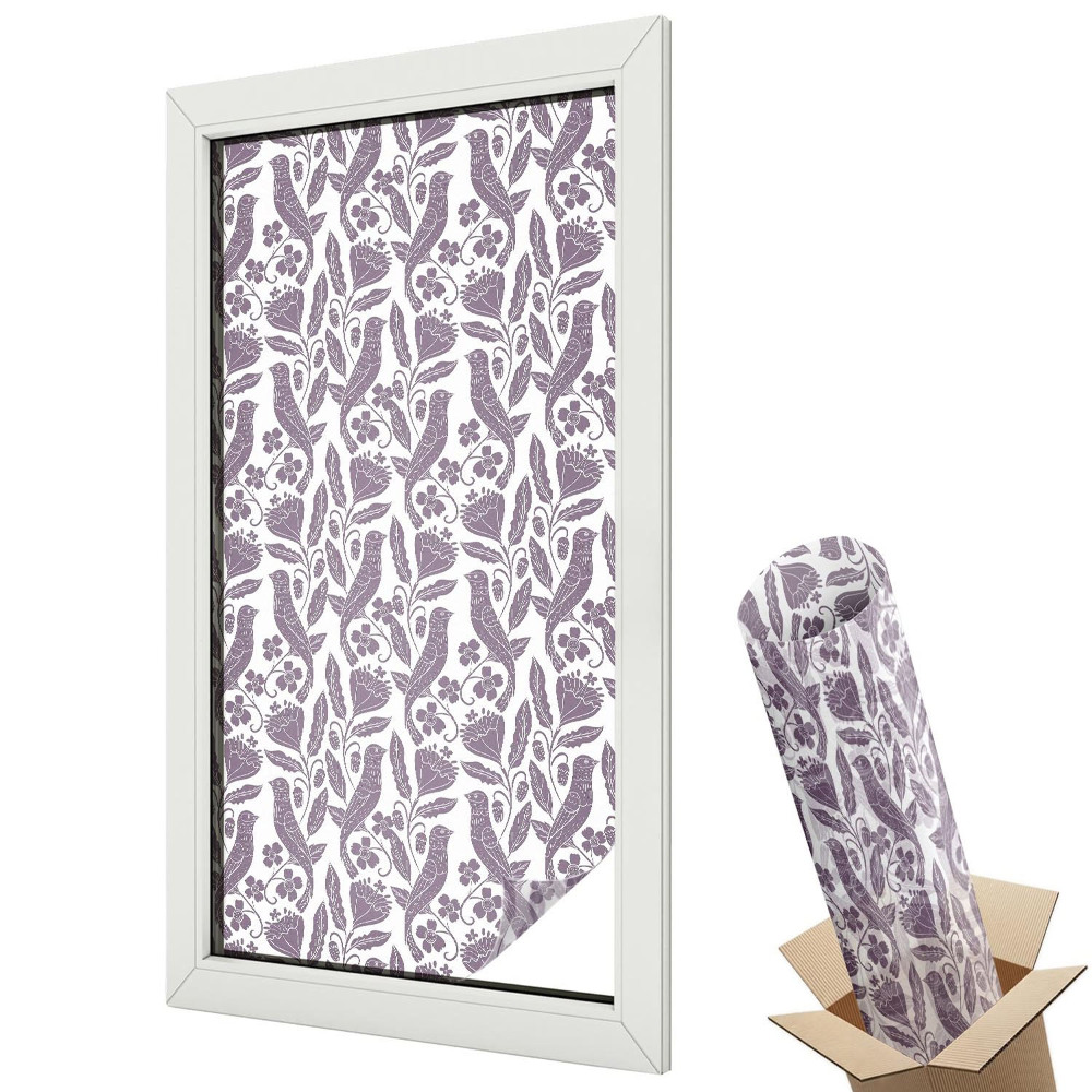 Autocolant geam termopan Păsări și flori într-un model popular