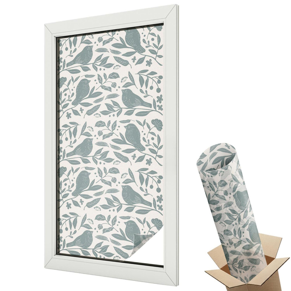 Folie geamuri decorativă vitraliu Model decorativ de păsări în frunze