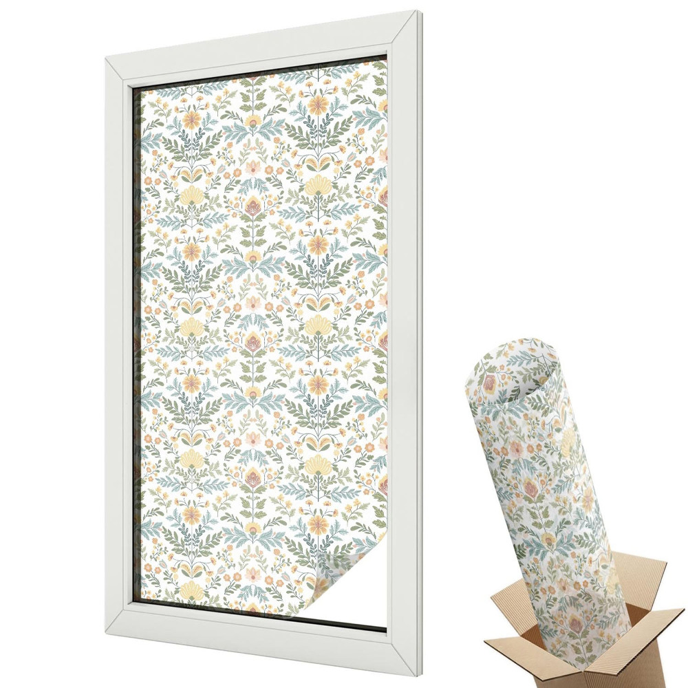 Folie geamuri decorativă vitraliu Armonie florală în stil clasic, simetrie