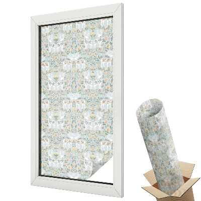 Autocolant geam termopan Cerbi delicati printre motive vegetale