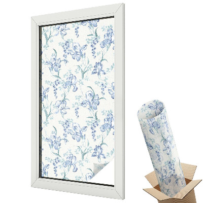 Folie geam să nu se vadă din exterior Motiv floral în nuanțe de albastru
