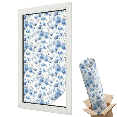 Folie geamuri decorativă vitraliu Model floral albastru