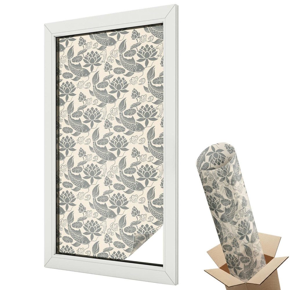 Folie geamuri decorativă vitraliu Armonie clasică cu pești Koi și lotus