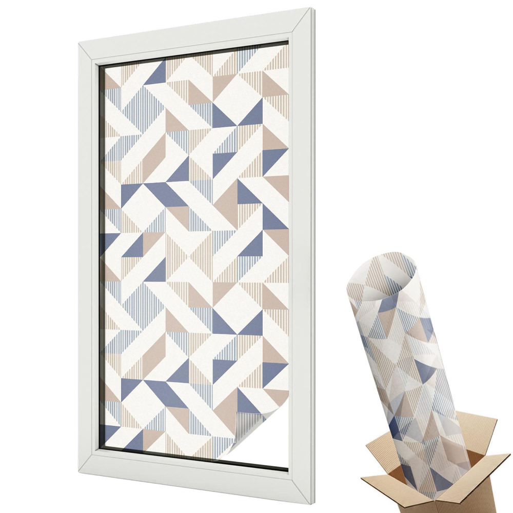 Folie geam să nu se vadă din exterior Triunghiuri geometrice în bej și albastru marin