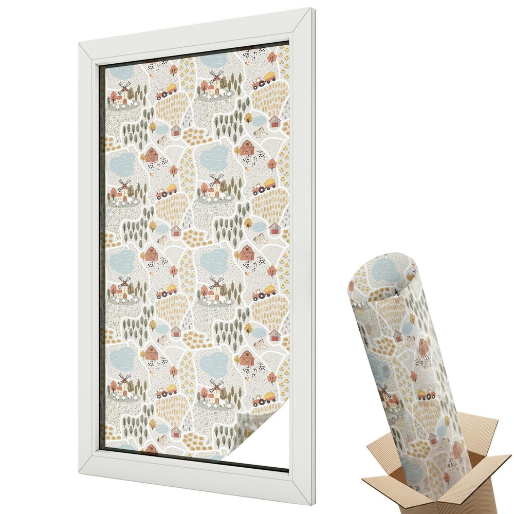 Folie geamuri decorativă vitraliu Peisaje rustice cu tractoare