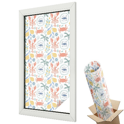 Folie geamuri decorativă vitraliu Model nautic cu homari și lămâi