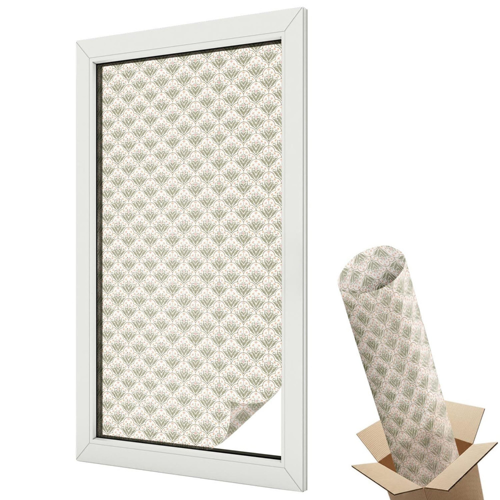 Autocolant geam termopan Ornamente elegante din plante în verde și roz