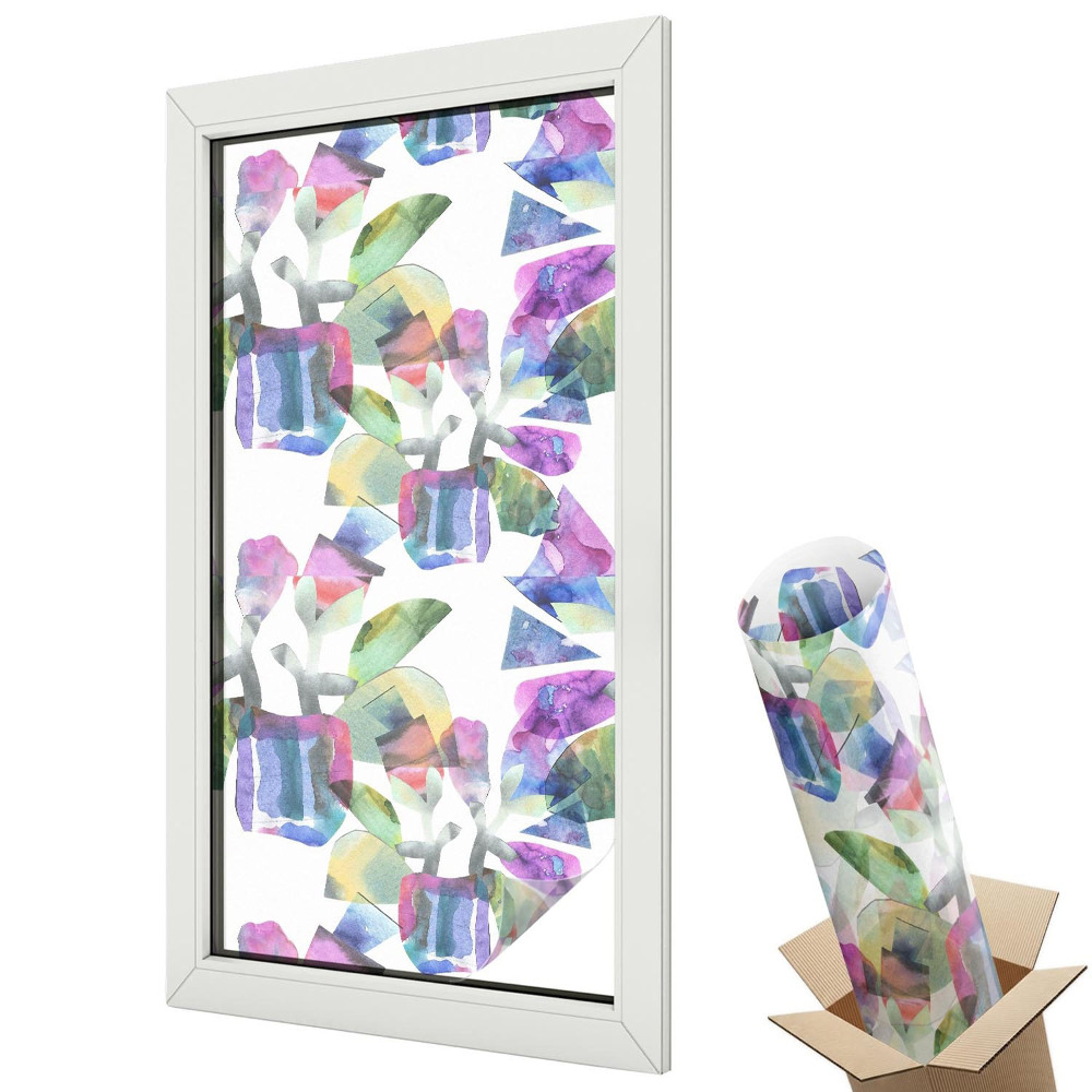 Folie geamuri decorativă vitraliu Plante abstracte în acuarelă