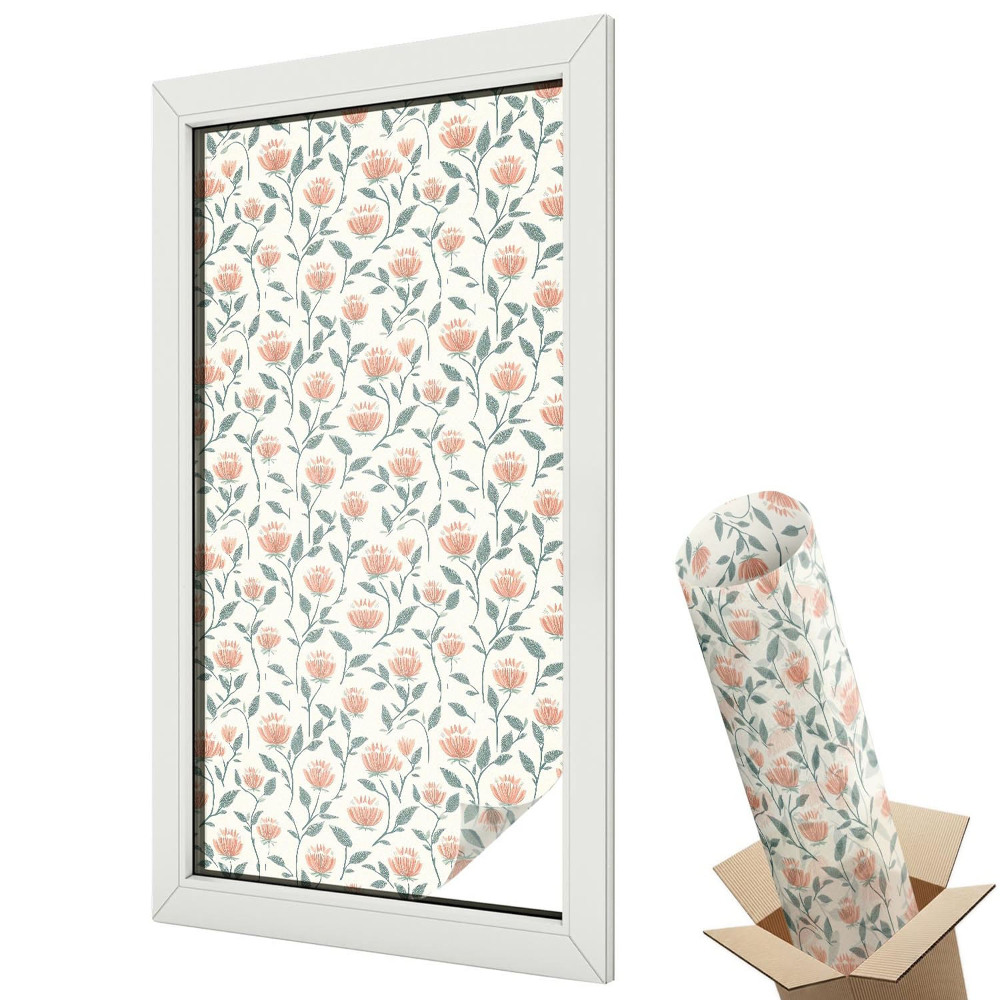 Folie geamuri decorativă vitraliu Flori elegante care înviorează spațiul