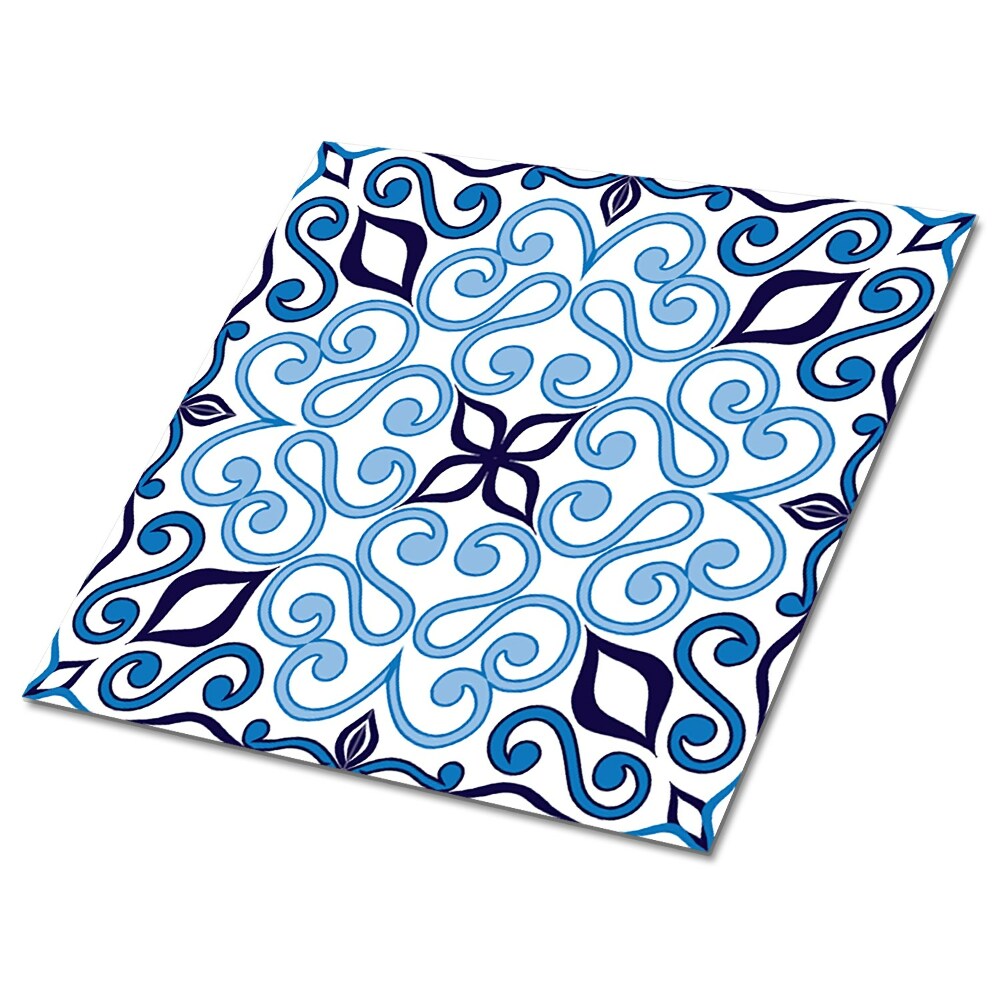 Plăcile de vinil Motiv ornamental ondulat în nuanțe de albastru