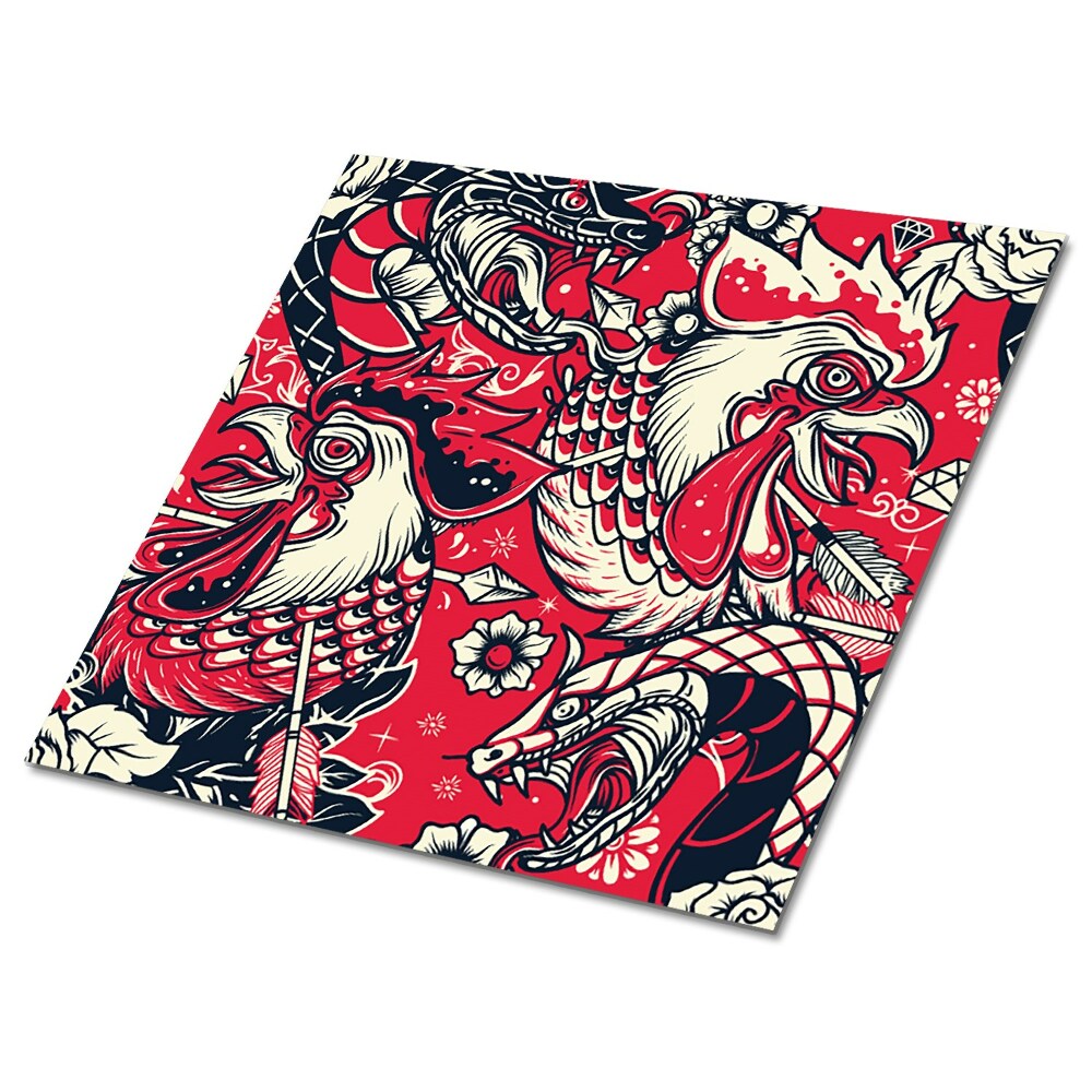 Plăcile de vinil Motiv de tatuaj cu cocoș și dragon
