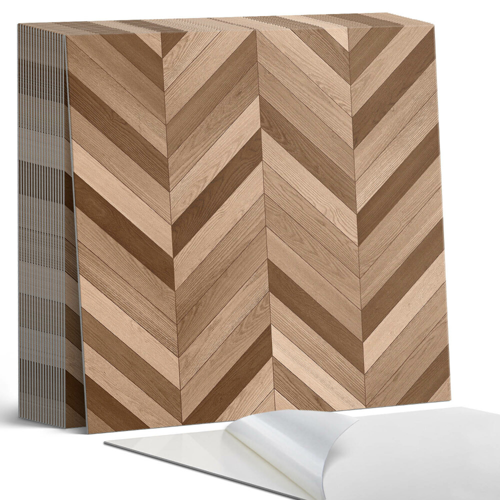 Plăci din PVC autoadezive Motiv în spic de hering cu accent din lemn