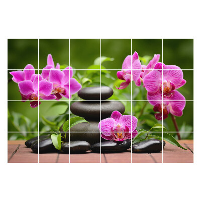Autocolante gresie Pietre și flori de orhidee