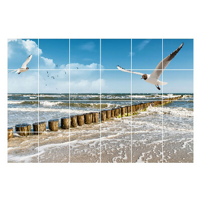 Autocolante gresie Peisaj marin cu păsări