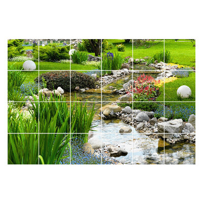 Autocolante pentru gresie Grădină cu un pârâu de apă