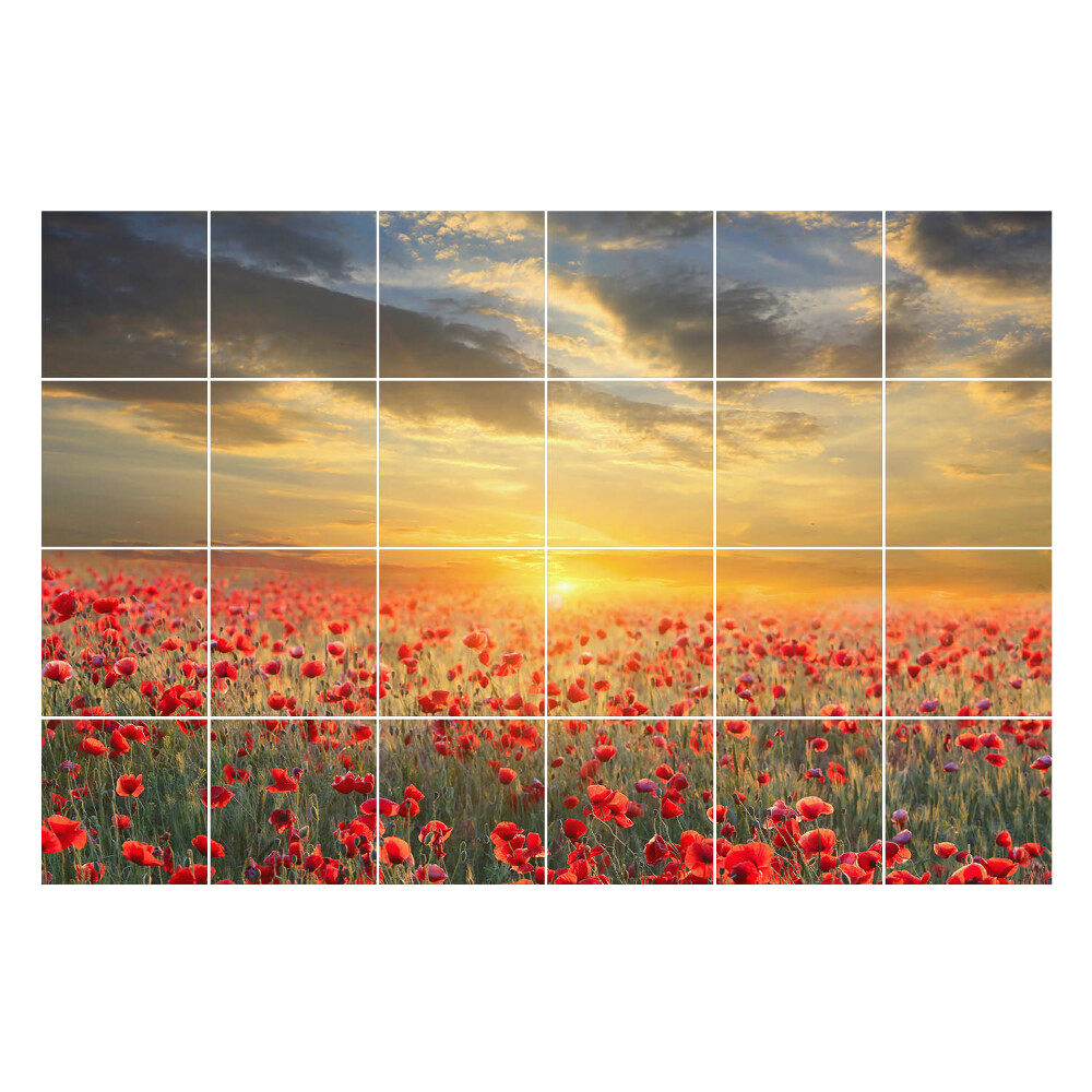 Autocolante gresie si faianta Peisaj floral la apus