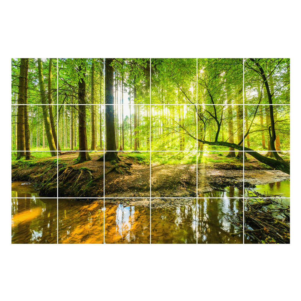 Autocolante pentru gresie Peisaj forestier cu un pârâu