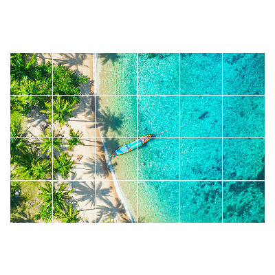 Autocolante pentru gresie Plajă tropicală cu o barcă