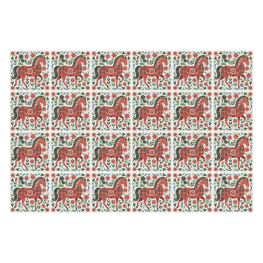 Autocolante gresie Cai într-un aranjament floral