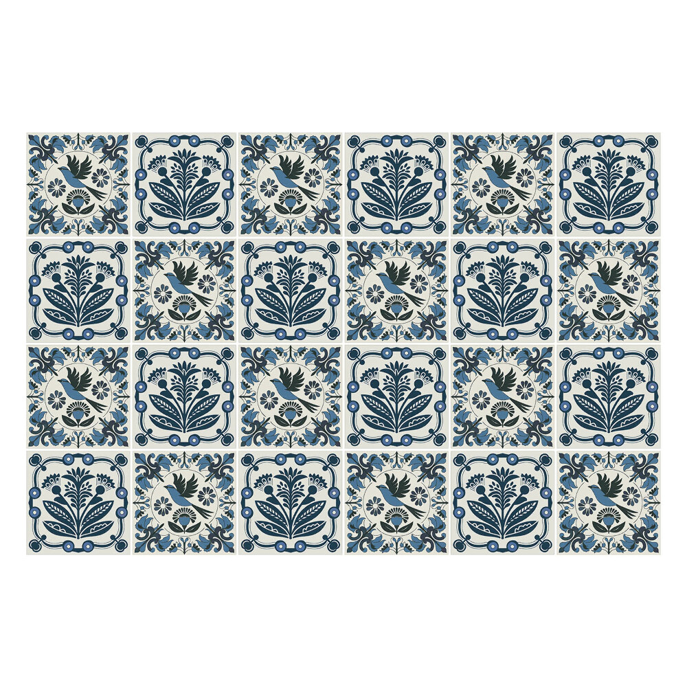 Autocolante pentru gresie Flori și păsări din natură