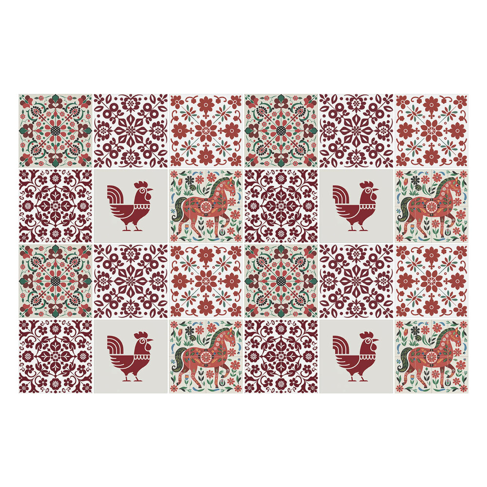 Autocolante gresie si faianta Găini și cai în flori