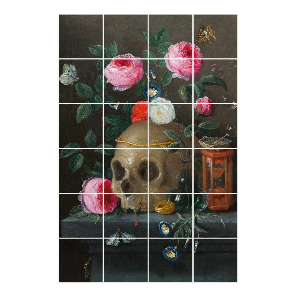 Autocolante gresie si faianta Craniu printre flori