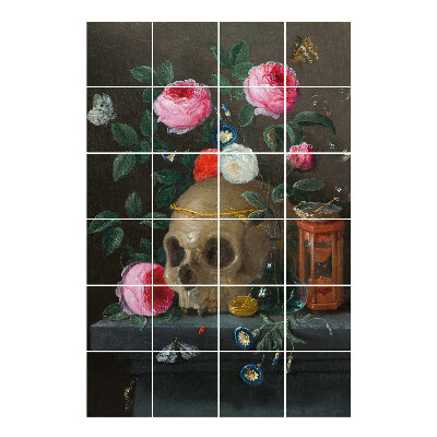 Autocolante gresie si faianta Craniu printre flori